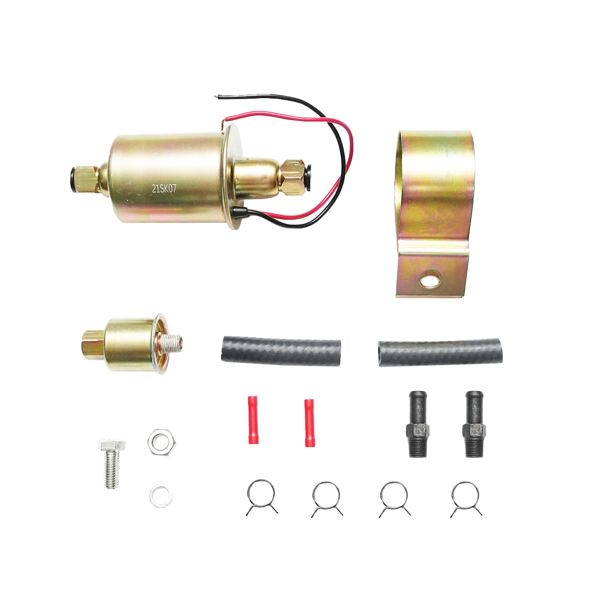 Universal electric fuel pump with built-in filter, 12V, L=145mm, dia 8mm for diesel/gasoline OEM YK-2047, E8012SS